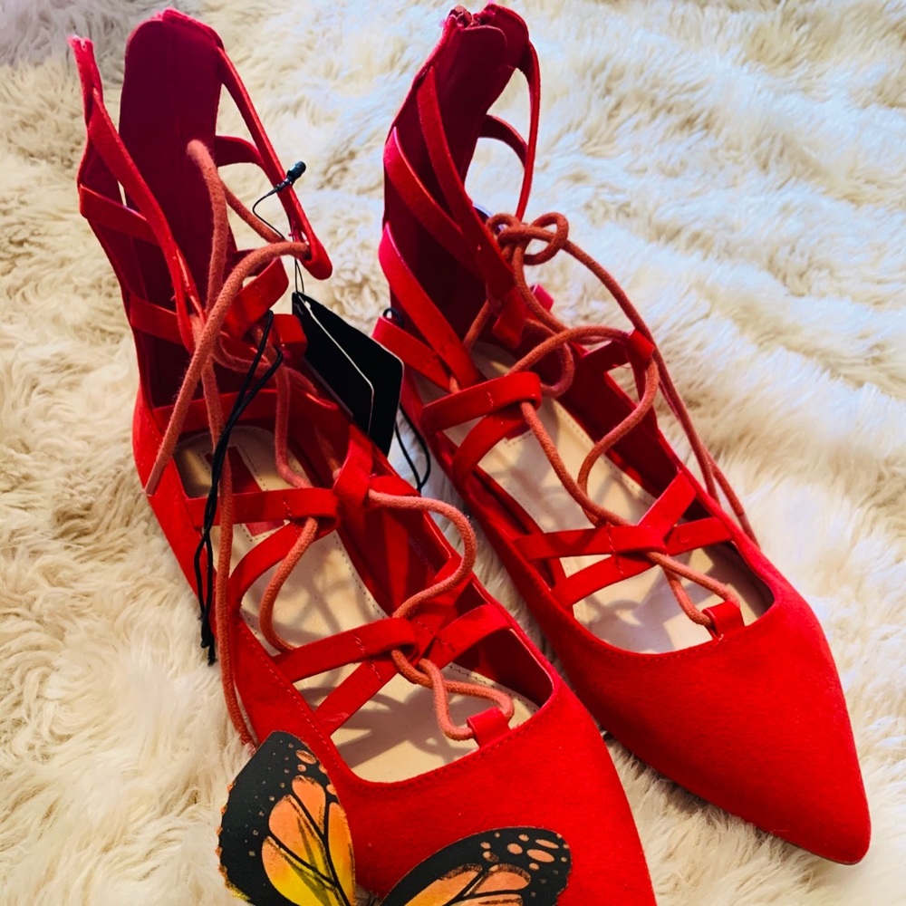 Mossimo red lace up pointy toe flats